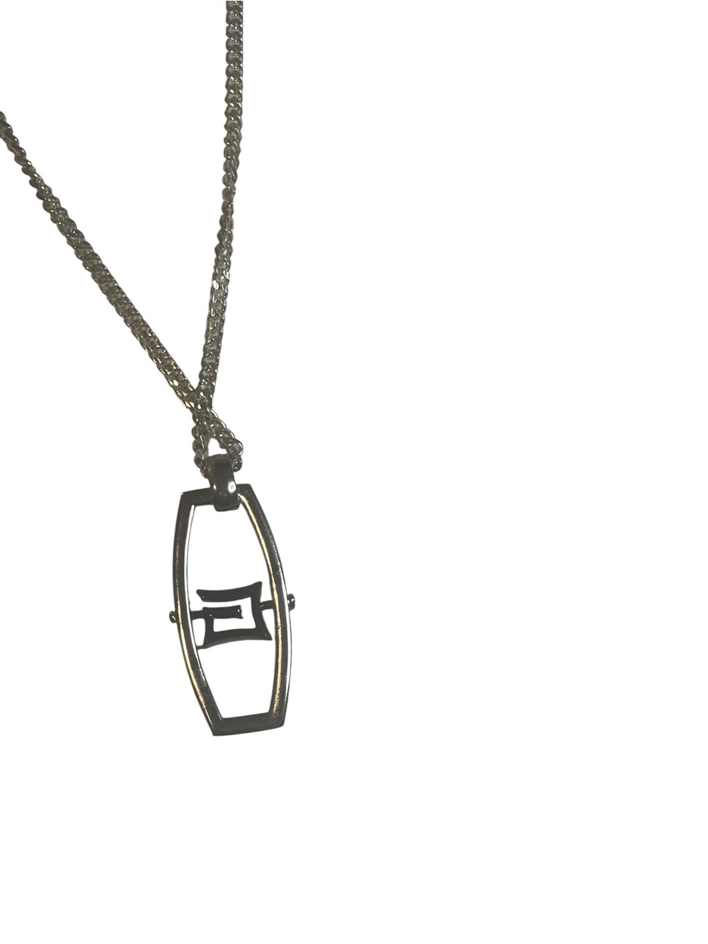 Modern Silver Tone Spinner Pendant Necklace | Geometric Statement Necklace - Picture 7 of 9